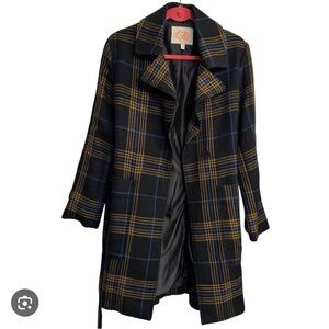 Giani Bernini Black and Yellow Plaid Pea Coat